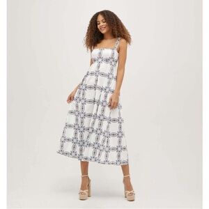 EUC Hill House Home HHH The Rowena Dress Marseille Geo Cotton Sateen Size Small